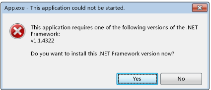 .NET Framework 초기화 오류 대화 상자