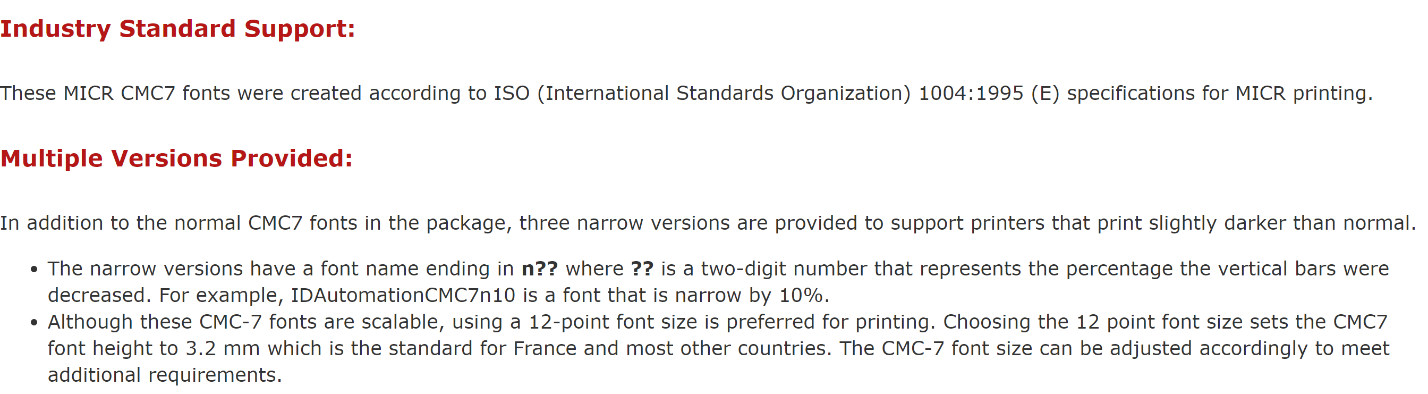 MICR CMC-7 Specifications.