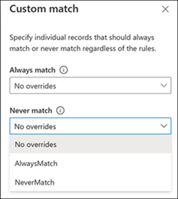 사용자 지정 일치 시나리오에 대한 재정의를 선택하는 대화 상자의 스크린샷입니다.