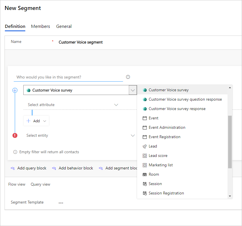 프로필 기반 세그먼트 Dynamics 365 Customer Voice입니다.