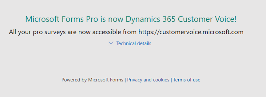 Forms Pro 설문 조사 관련 메시지는 Dynamics 365 Customer Voice에서 접근이 가능합니다.