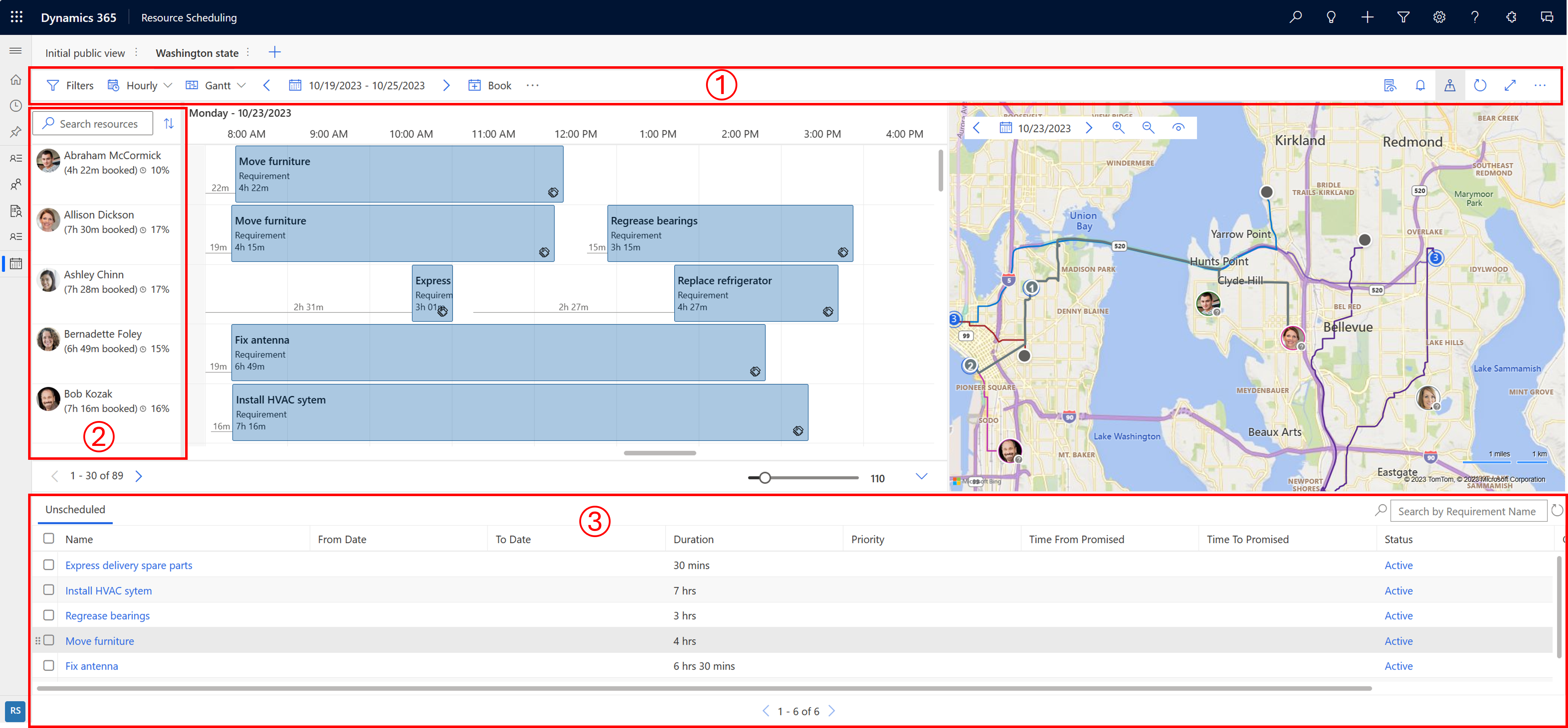 Dynamics 365의 새로운 일정 게시판 스크린샷.