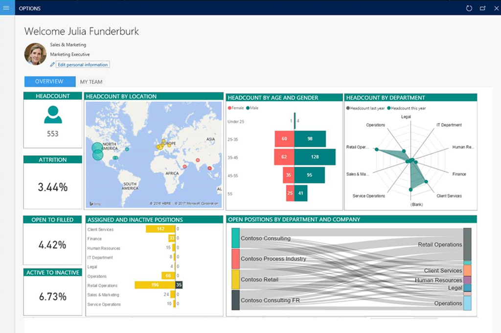 다음은 작업 영역에 있는 Power BI 예제입니다.