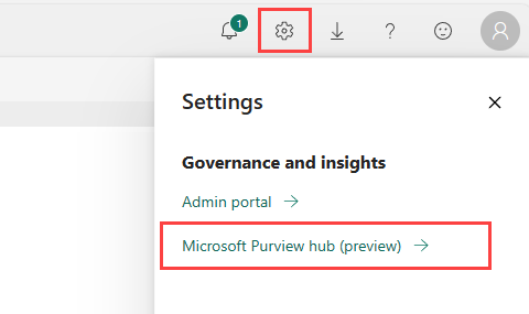 패브릭 설정의 Microsoft Purview 허브 링크 스크린샷