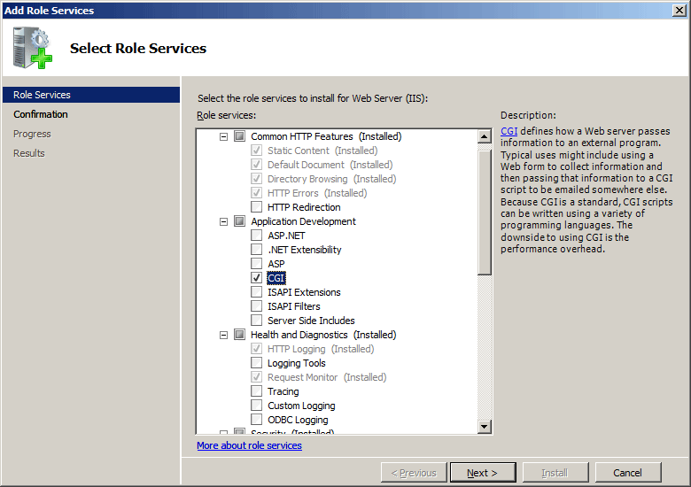 Windows Server 2008 인터페이스에서 선택한 C G의 스크린샷