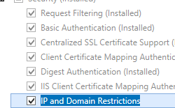 Windows Server 2012에 대해 선택한 I P 및 도메인 제한을 보여 주는 스크린샷