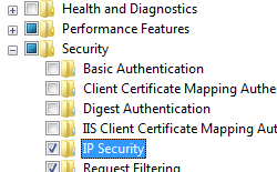 Windows Vista 또는 Windows 7에 대해 선택된 I P 보안을 보여 주는 스크린샷