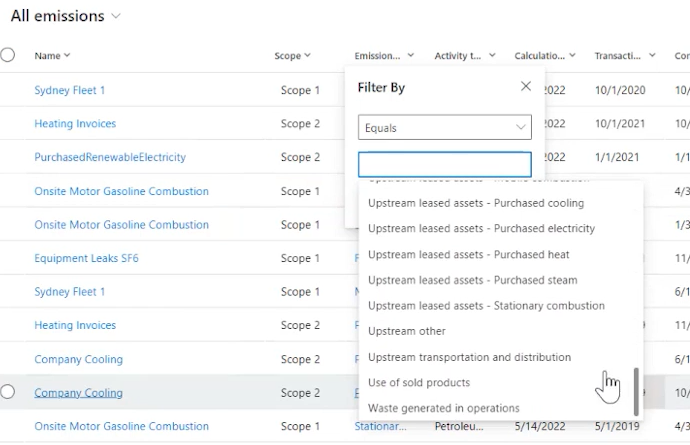 Filter the emissions column.