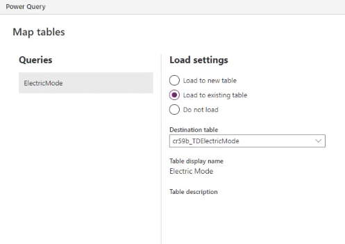 Select Load to existing table.