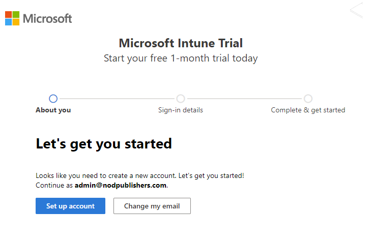 Microsoft Intune 계정 설정 페이지의 스크린샷 - 계정 설정