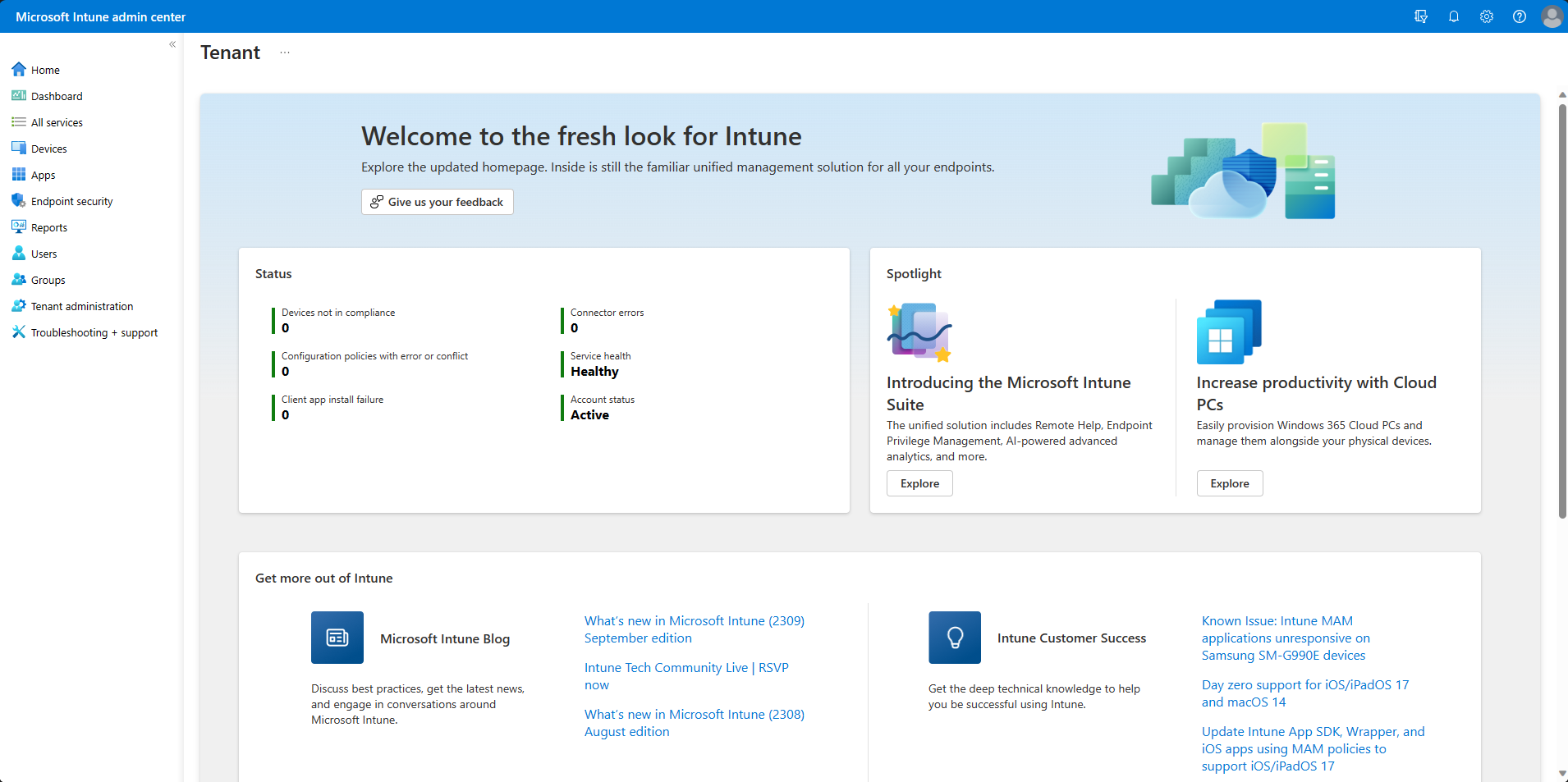 홈페이지에서 오류 또는 충돌이 있는 정책을 선택하여 Microsoft Intune 및 Intune 관리 센터의 디바이스 구성 프로필과 오류 또는 충돌을 확인합니다.