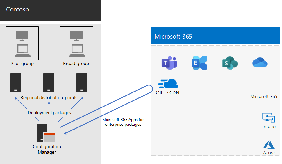 엔터프라이즈용 Microsoft 365 앱 위한 Contoso 배포 인프라입니다.