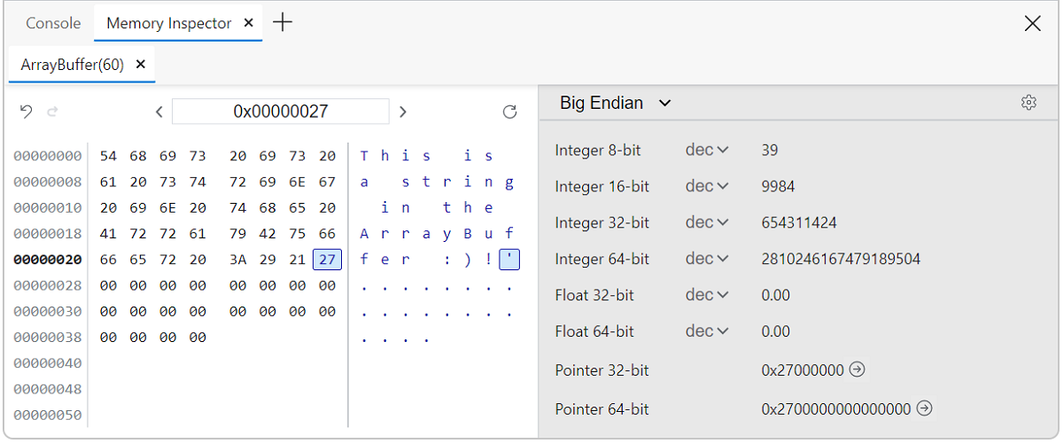 Memory Inspector address values updated