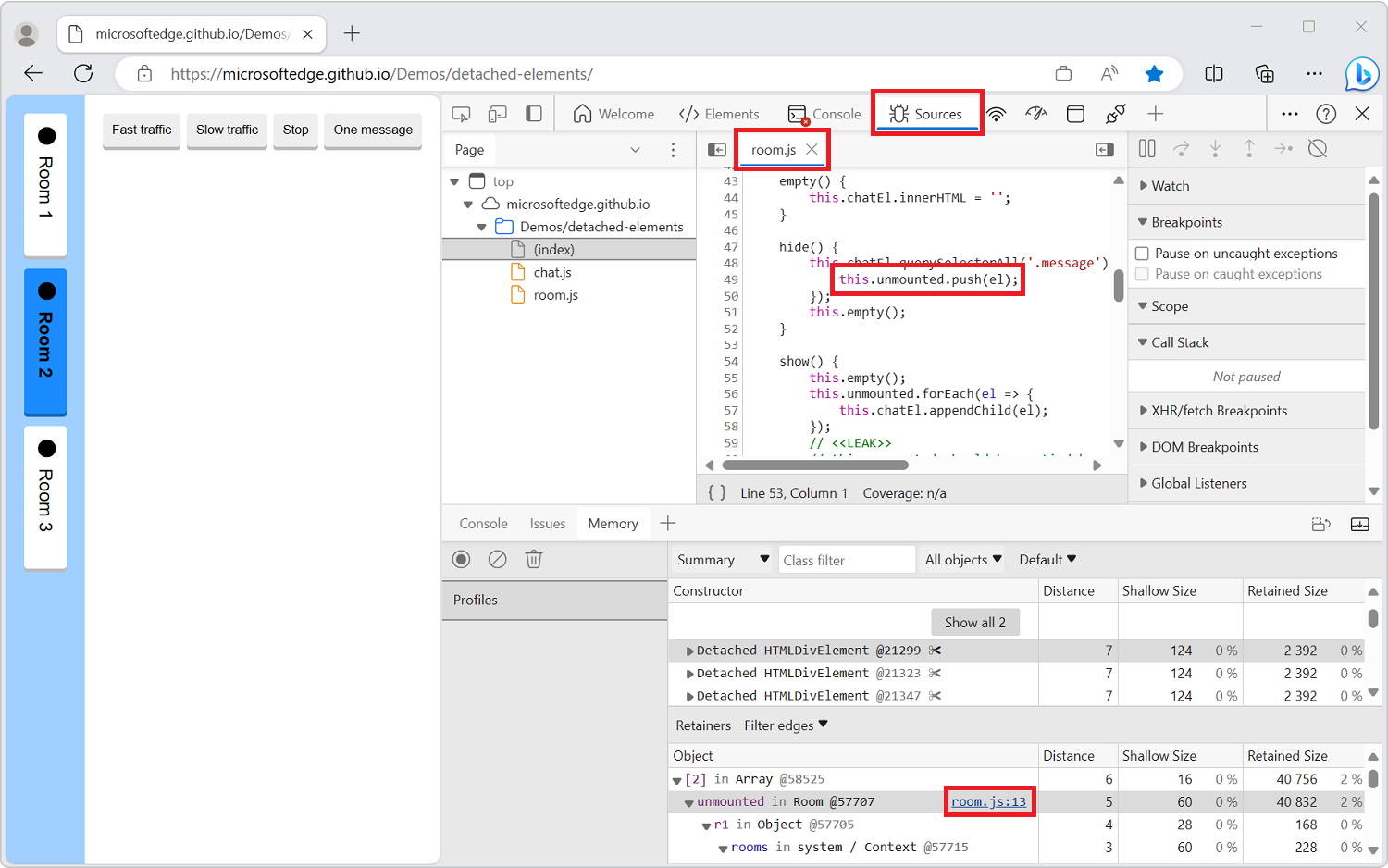 Identifying the JavaScript that is retaining the detached element