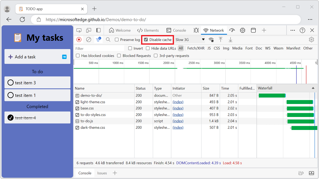 The Disable Cache checkbox