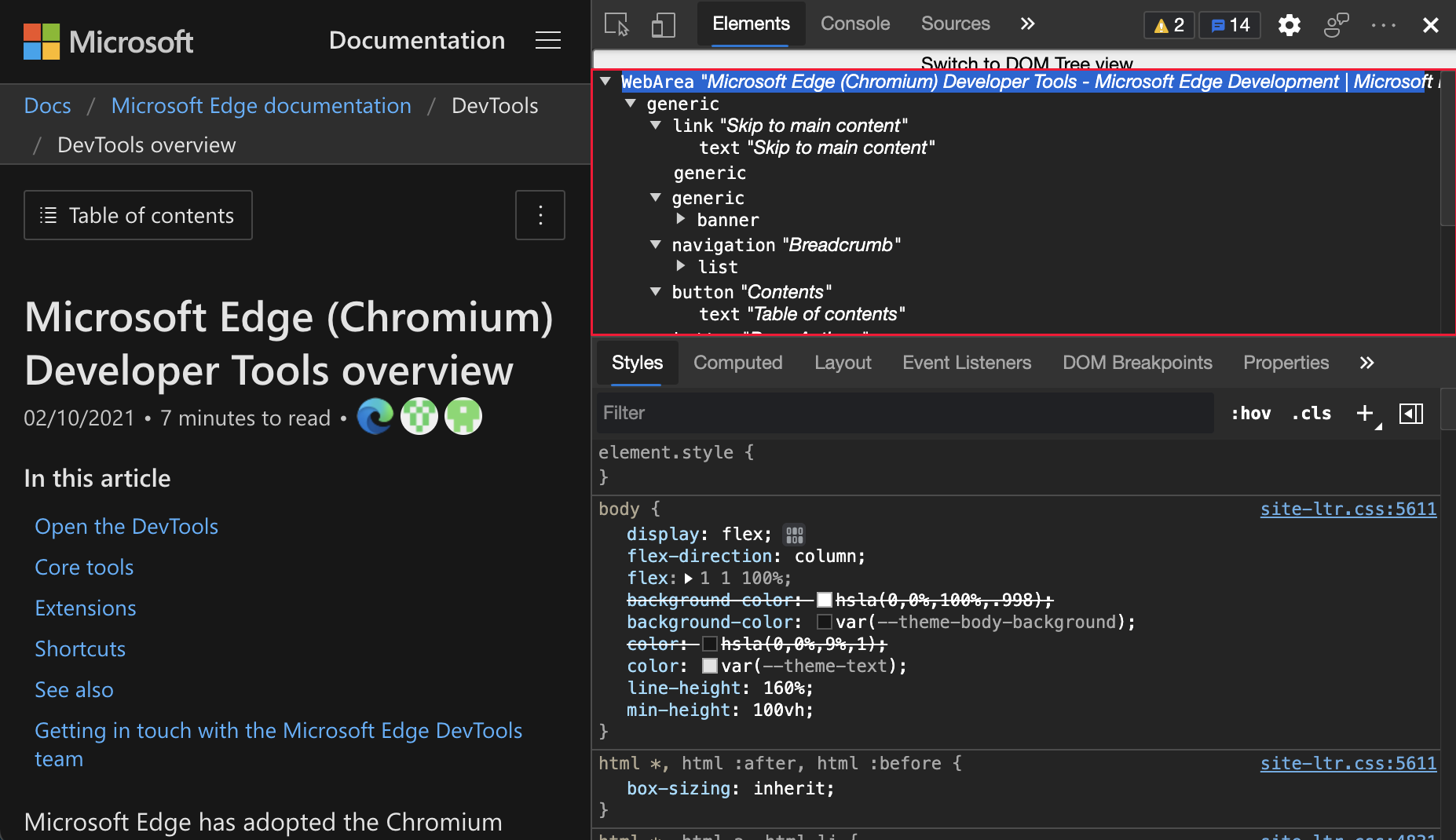 Displaying the full accessibility tree view