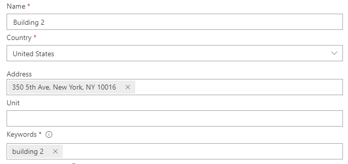 Location panel showing fields needed to create answer.