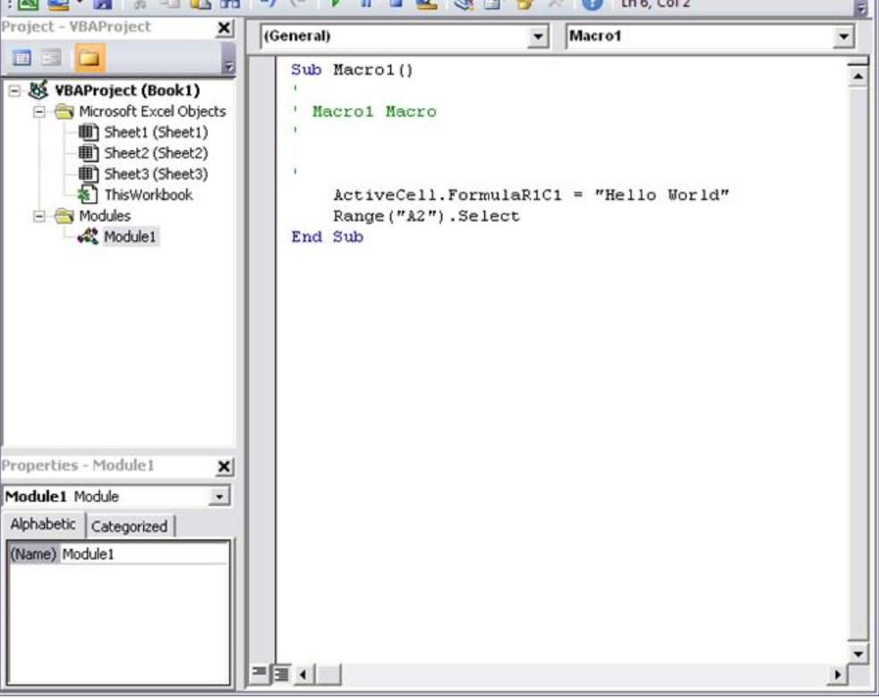 Macro code in Visual Basic Editor