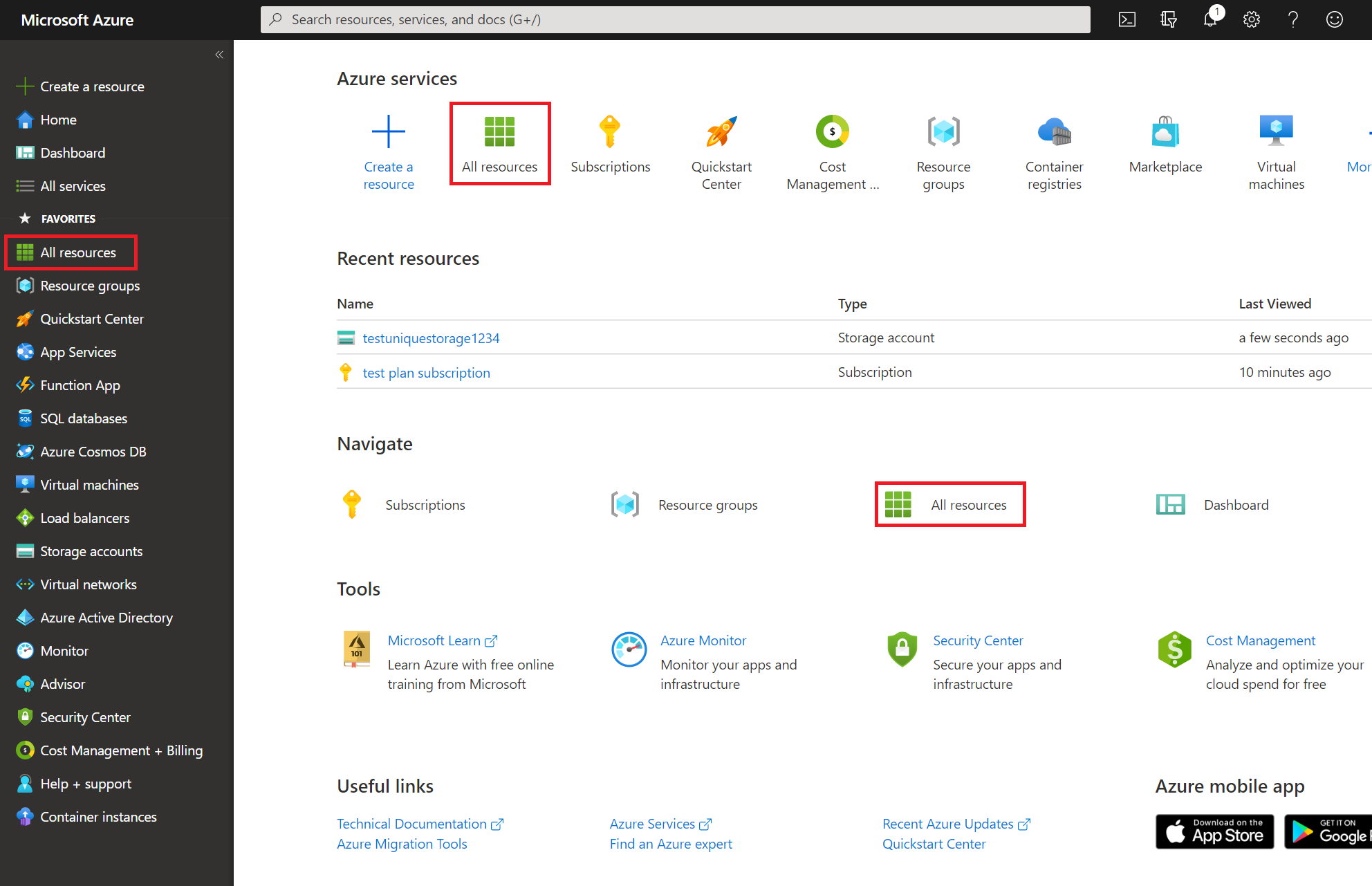 Azure Storage 계정에 대한 액세스를 보여 주는 스크린샷.