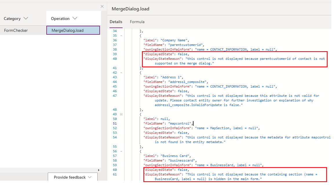 Merge dialog load