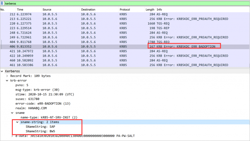 다른 오류를 보여 주는 WireShark 프로그램의 스크린샷