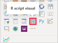 Power BI Desktop의 R 스크립트 시각적 컨트롤을 보여 주는 스크린샷