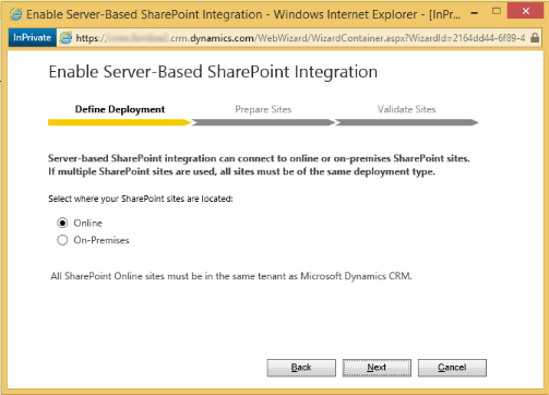 SharePoint 사이트 위치로 Online 선택.