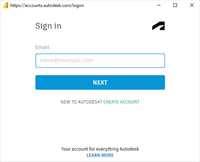 Autodesk에 로그인 대화 상자를 보여 주는 스크린샷