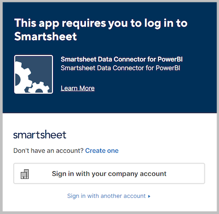 Smartsheet에 로그인하는 스마트시트 창의 스크린샷