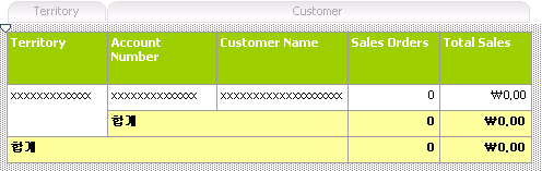 Customer 및 Territory 부분합이 있는 보고서