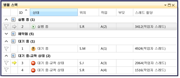 그룹화된 병렬 작업 창