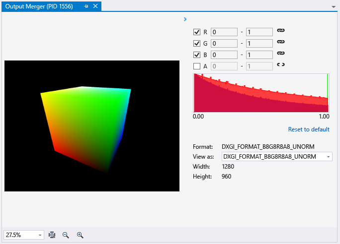 The texture preview displaying the output merger