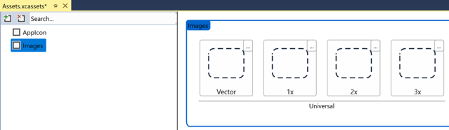 Visual Studio 내 자산 카탈로그에 있는 새 이미지 세트의 스크린샷