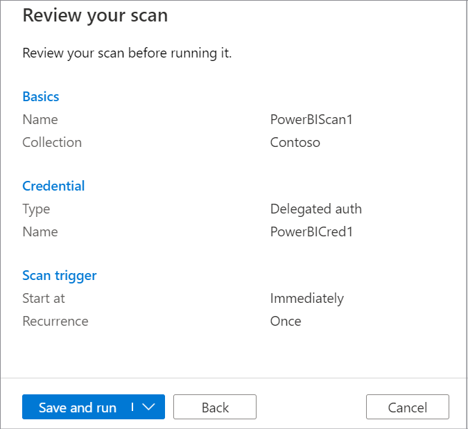 Power BI 원본을 저장하고 실행하는 방법을 보여 주는 스크린샷