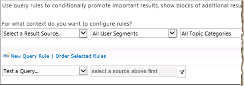 SharePoint Server 2013의 쿼리 규칙 관리 페이지의 컨텍스트 섹션