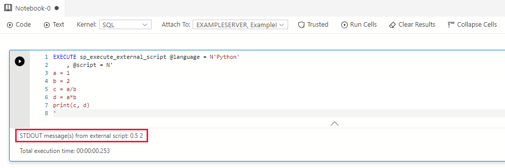 Azure Data Studio SQL Notebook Python 코드 출력