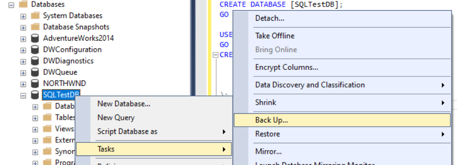 SQL 백업 수행