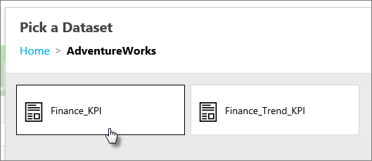 Finance_KPI 옵션이 선택된 데이터 세트 선택 섹션의 스크린샷