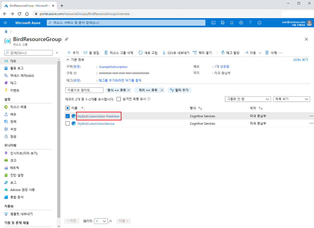 Screenshot that shows how to open the prediction resource in the Azure portal.