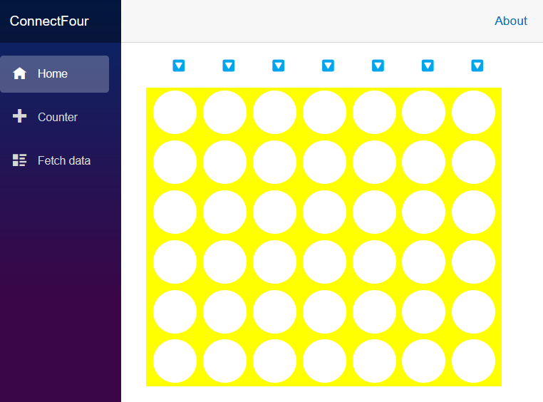 Connect Four 보드의 스크린샷.