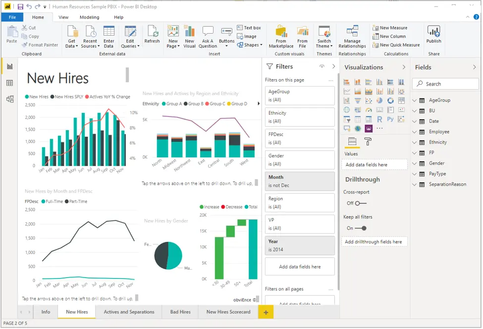 Power BI Desktop 보고서의 스크린샷.