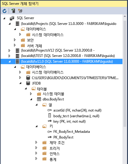 Screenshot that shows the SQL Server Object Explorer window.