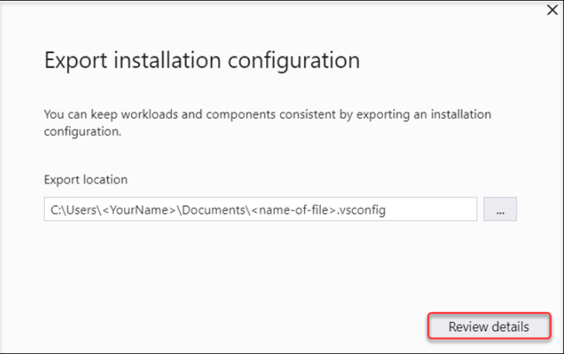 Visual Studio 설치 관리자에서 구성 내보내기