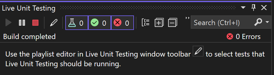 Live Unit Testing 상태 표시줄