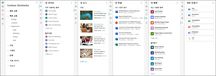 SharePoint 앱 바 탭의 스크린샷.