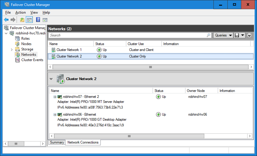 장애 조치(failover) 클러스터 관리자 UI의 자동 네트워크 구성 스크린캡