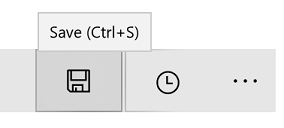 Ctrl+S 액셀러레이터가 괄호 안에 추가된 기본 저장 텍스트가 포함된 도구 설명 및 디스크 아이콘이 있는 단추의 스크린샷