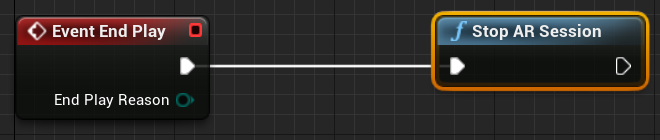 AR 세션 중지 기능에 연결된 이벤트 종료 재생 노드