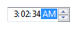 시간 스핀 컨트롤의 스크린샷, 'a.m.' 선택됨 
