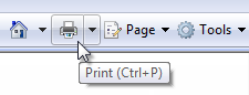 도구 설명 '인쇄(Ctrl+P)'가 표시된 인쇄 단추를 보여 주는 스크린샷